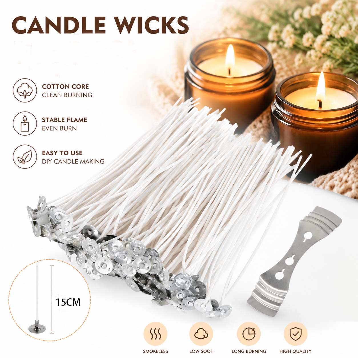 Soy Wax Pillar Blend - Dumansız Mum Fitil, Pamuk Çekirdekli Fitil,